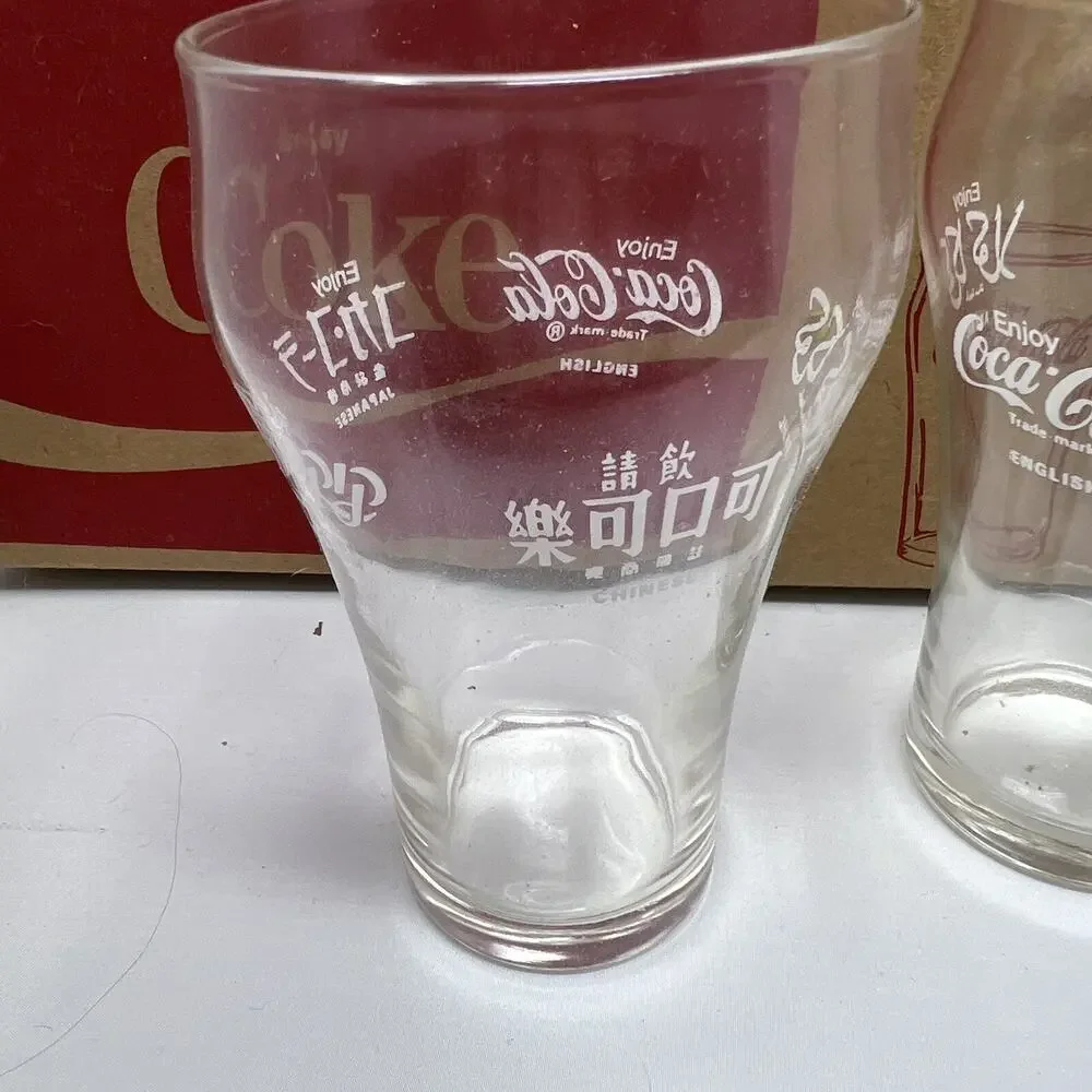 Vintage Set of 10 Coca Cola 12 oz Glasses in Original Box 4 Languages
